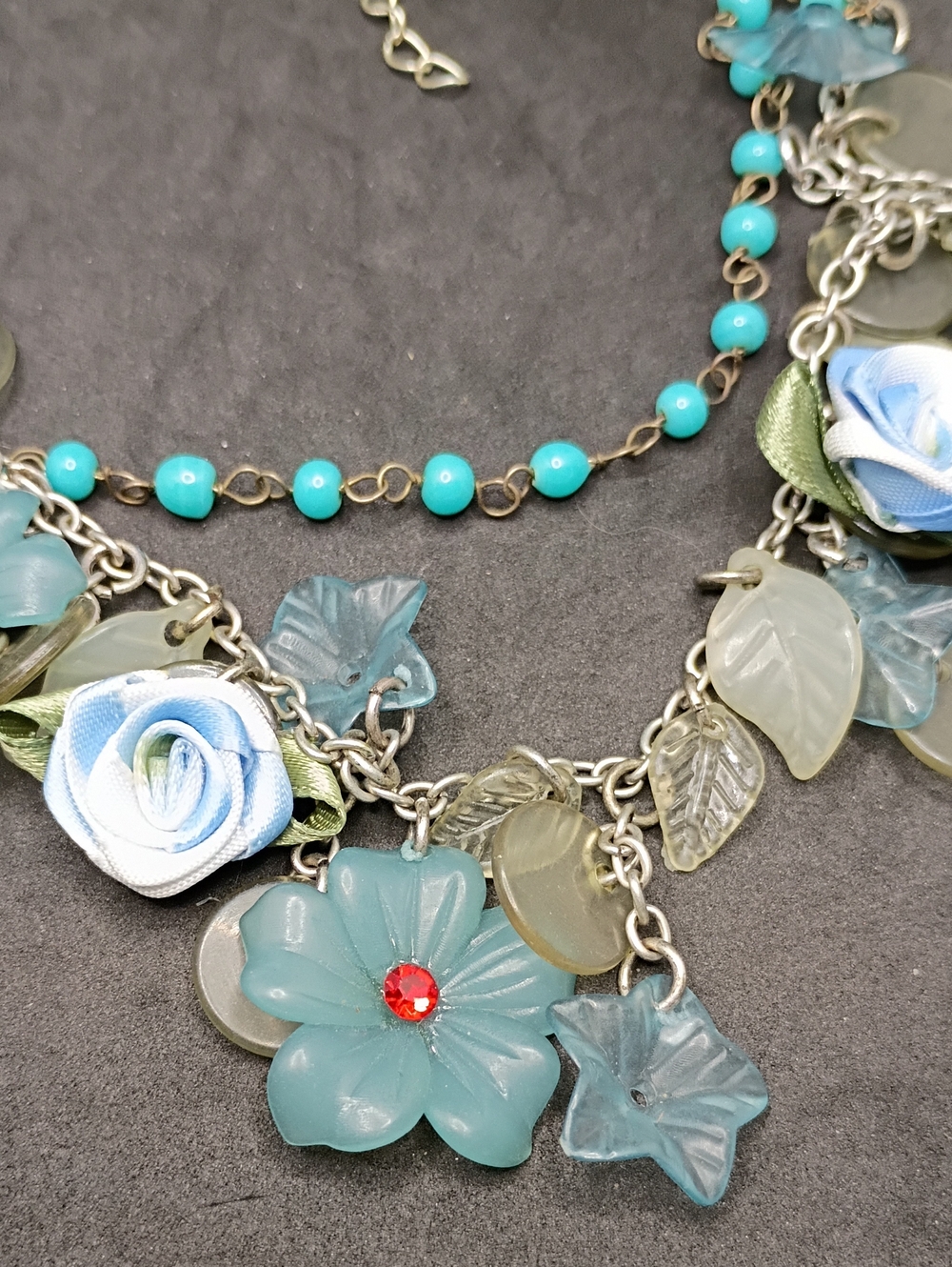 Turquoise Floral Statement Necklace - Women Jewelry - Picture 2 of 3